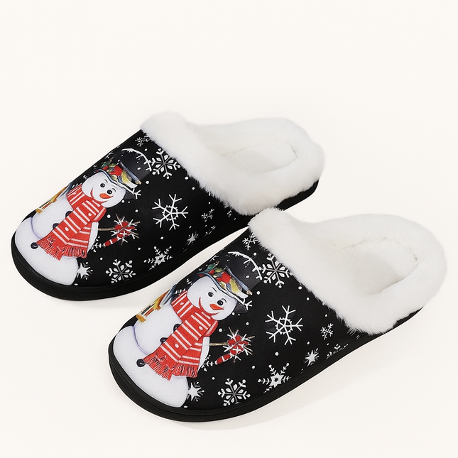 Snowman Round Toe Faux Fur Slippers