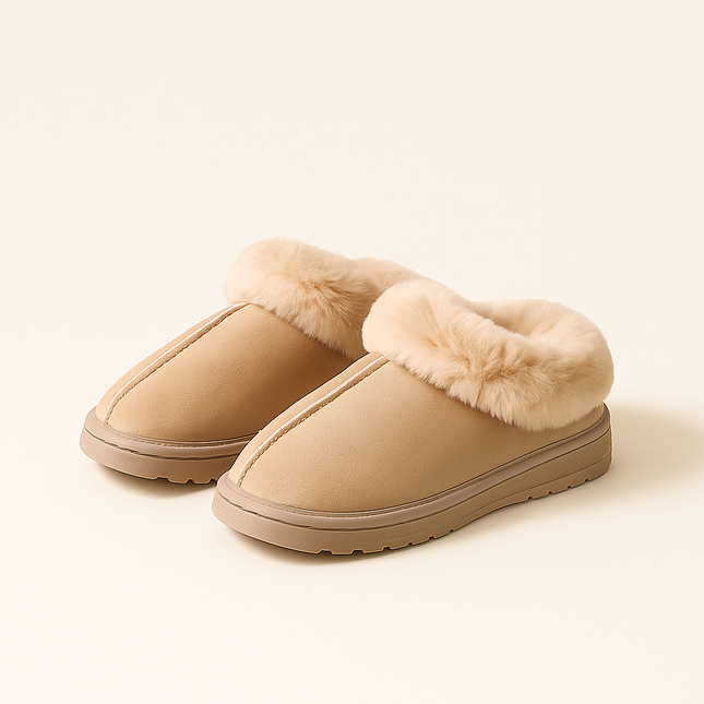 Faux Fur Round Toe Platform Slippers